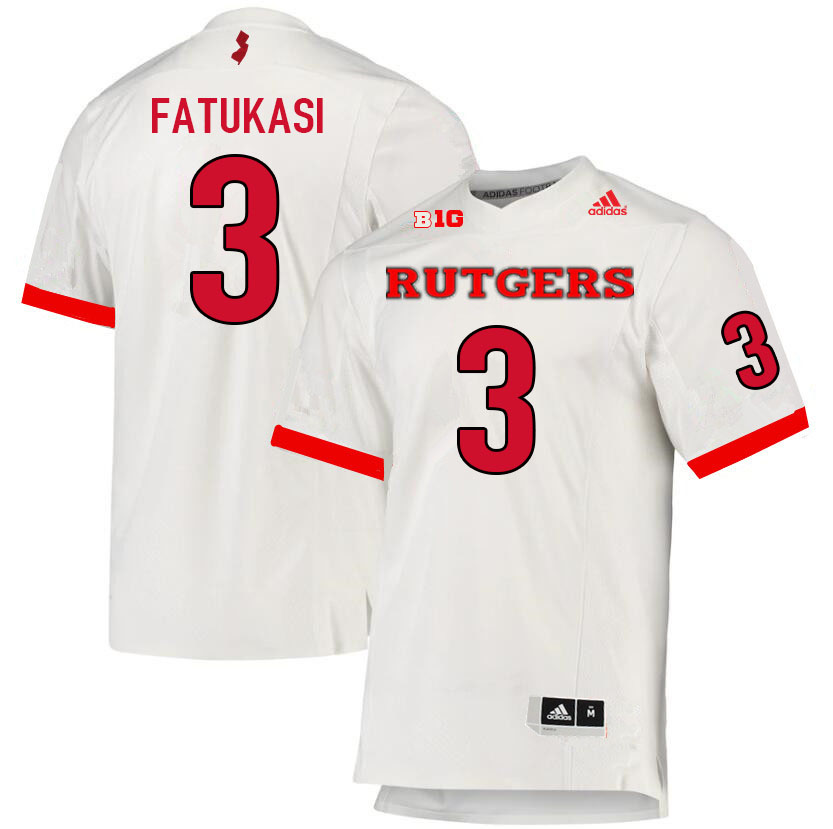 Men #3 Olakunle Fatukasi Rutgers Scarlet Knights College Football Jerseys Sale-White
